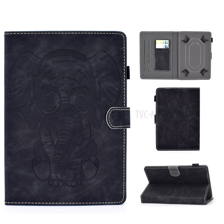 Imprinted Elephant Pattern Universal Leather Stand Shell for 10-inch Tablet PC - Black-1