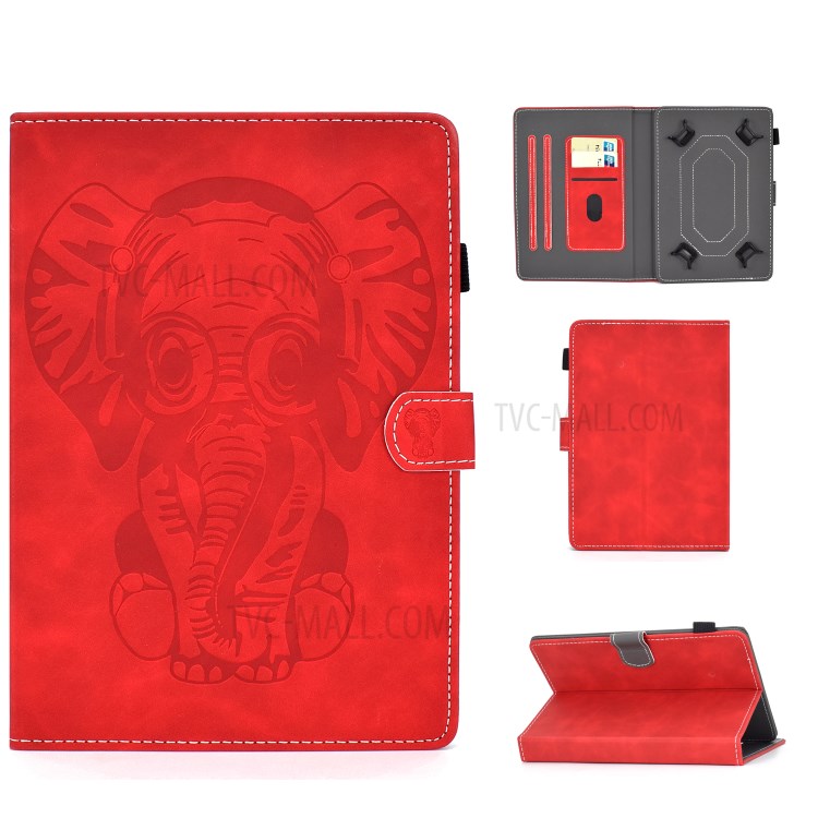 Impressas Elefante Padrão Shell Estande Couro Universal Para PC Tablet De 10 Polegadas - Vermelho-1