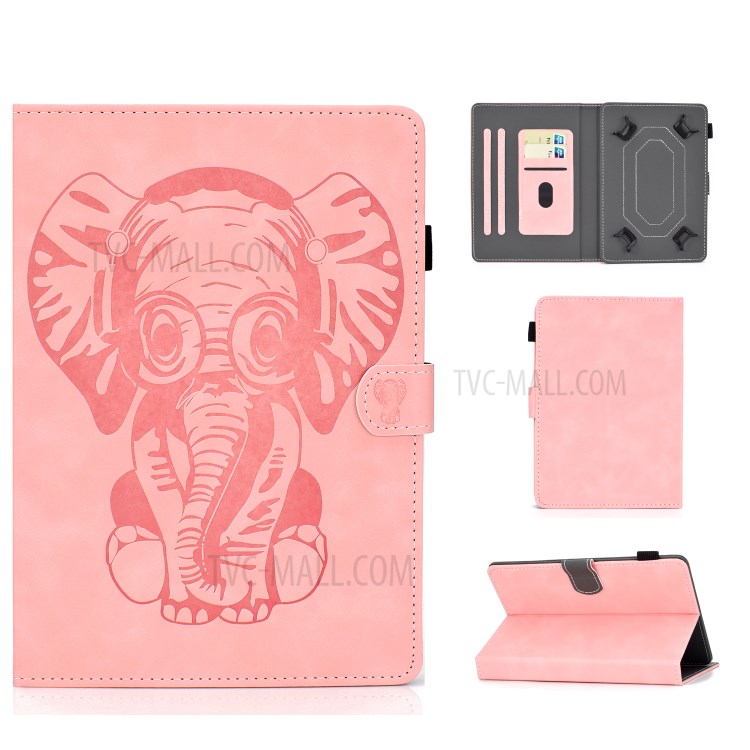 Caso Titular De La Tarjeta De Piel Universal Patrón Elefante Impreso Para PC Tablet 8 Pulgadas - Rosado-1