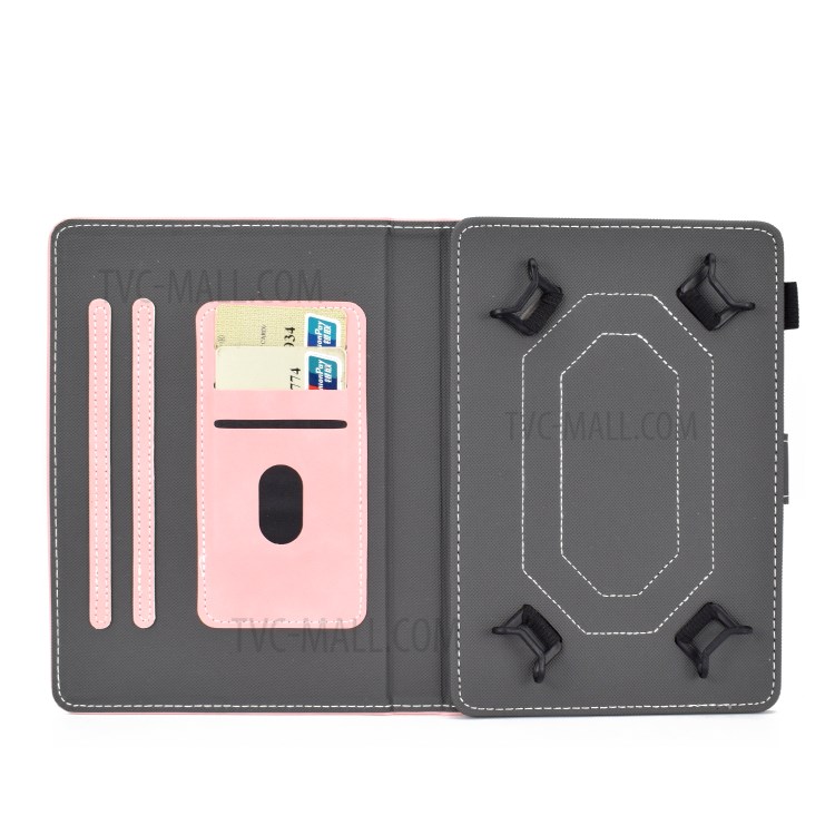 Caso Titular De La Tarjeta De Piel Universal Patrón Elefante Impreso Para PC Tablet 8 Pulgadas - Rosado-5