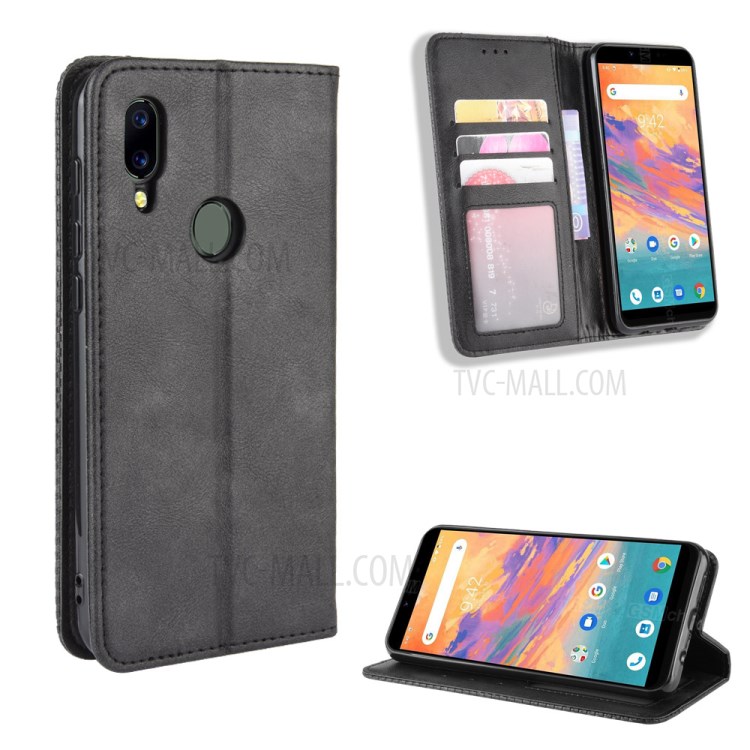 Auto-absorbed Retro Leather Special Cover for Umidigi A3s - Black-1