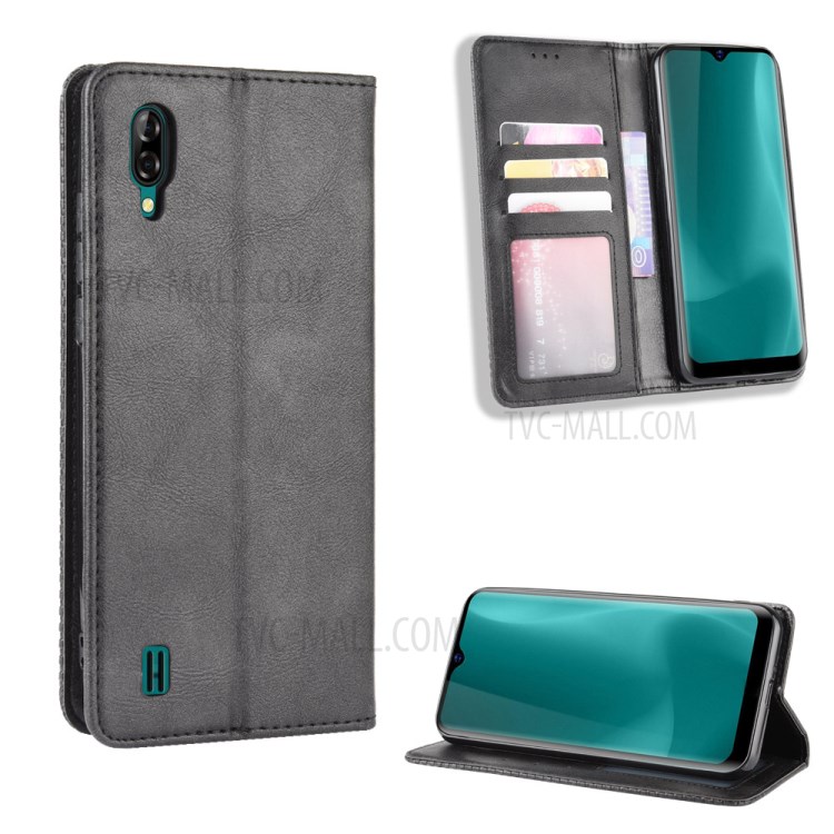Vintage Style Wallet Leather Stand Case for Blackview A60 - Black-1