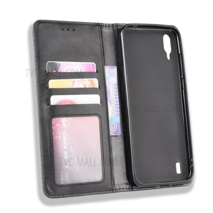 Vintage Style Wallet Leather Stand Case for Blackview A60 - Black-3