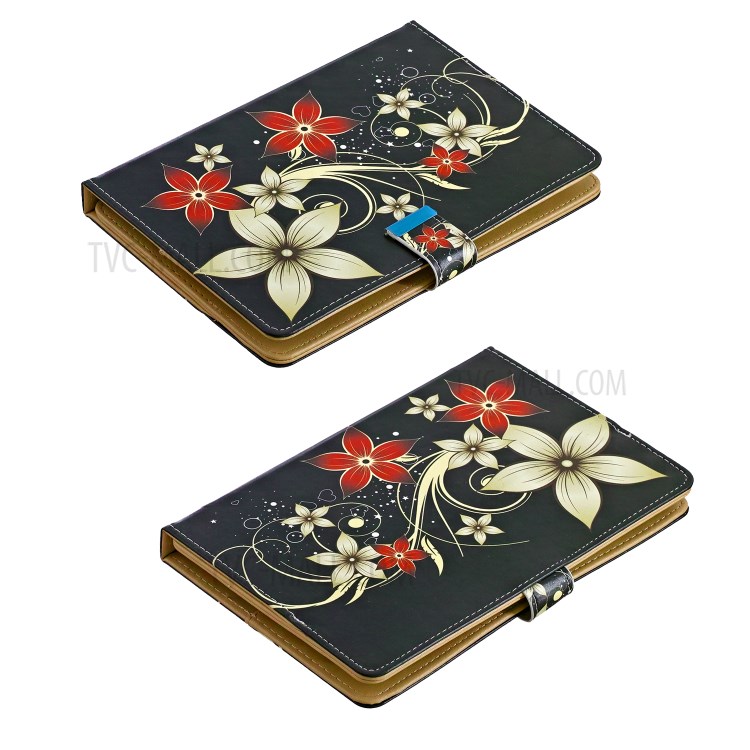 Universal Pattern Printing PU Leather + TPU Flip Tablet Cover for 7-Inch Tablets - Red Flower-4