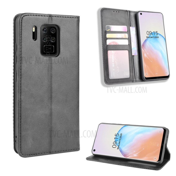 Auto-absorbed Retro Leather Cover with Wallet Shell for Oukitel C18 Pro - Black-1