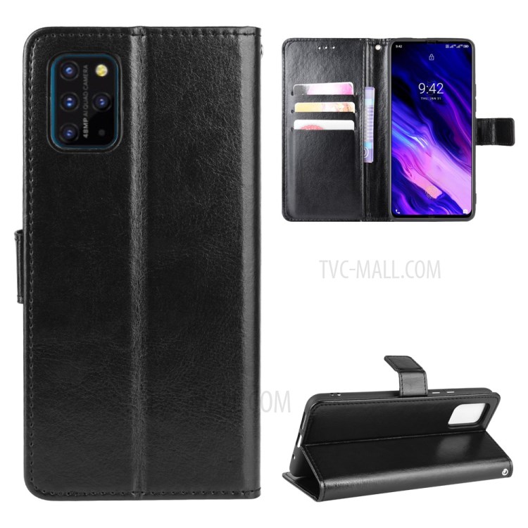 Custodia Protettiva Del Cuoio Del Basamento Portafoglio Cavallo Pazzo Con La Cinghia Per Umidigi S5 Pro - Nero-1