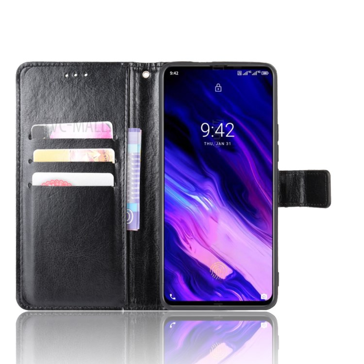 Custodia Protettiva Del Cuoio Del Basamento Portafoglio Cavallo Pazzo Con La Cinghia Per Umidigi S5 Pro - Nero-5