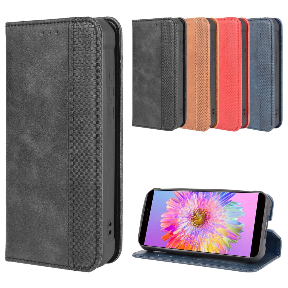 Auto-absorbed Retro PU Leather Shell Wallet Cell Phone Cover for Oukitel WP5 - Black-11