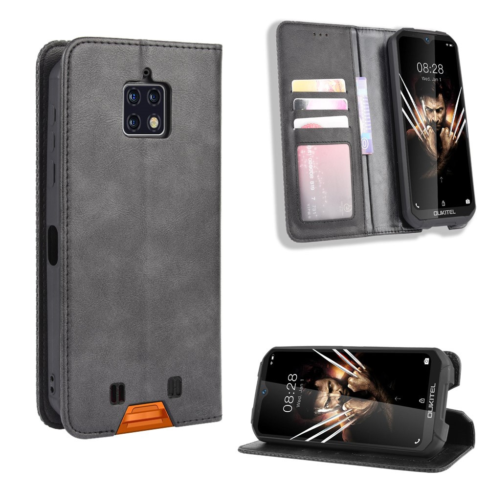 Cassa Del Telefono Del Cuoio Del Raccoglitore Di Stile Vintage Per WP6 Oukitel - Nero-1