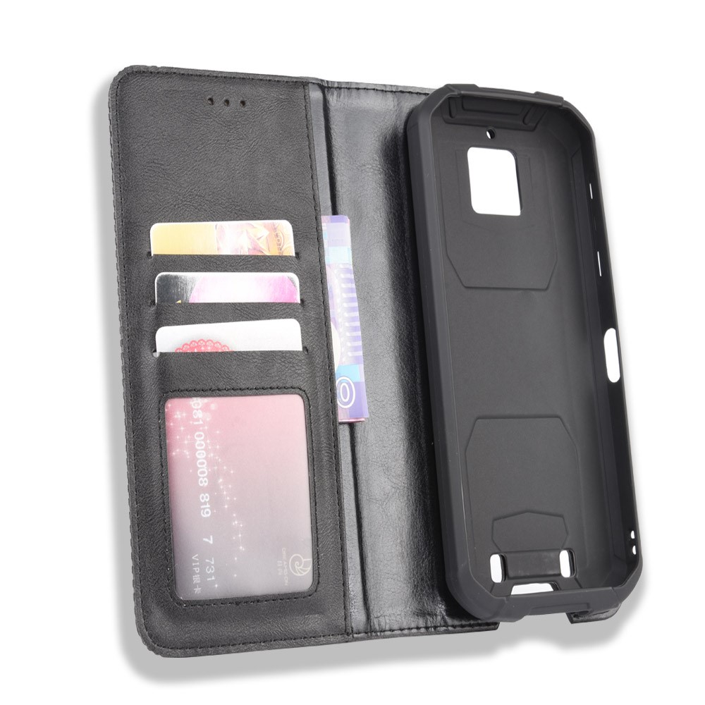 Cassa Del Telefono Del Cuoio Del Raccoglitore Di Stile Vintage Per WP6 Oukitel - Nero-4