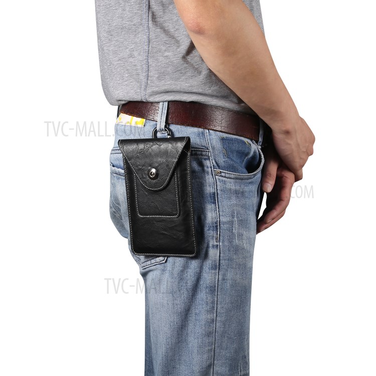 Elephant Texture Universal Leather Pouch Case with Belt Loop Card Holder for 6.7-6.9 inch Phones - Black-10