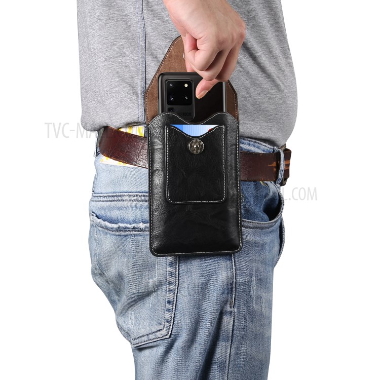 Elephant Texture Universal Leather Pouch Case with Belt Loop Card Holder for 6.7-6.9 inch Phones - Black-11