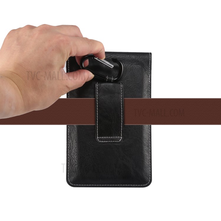 Elephant Texture Universal Leather Pouch Case with Belt Loop Card Holder for 6.7-6.9 inch Phones - Black-9
