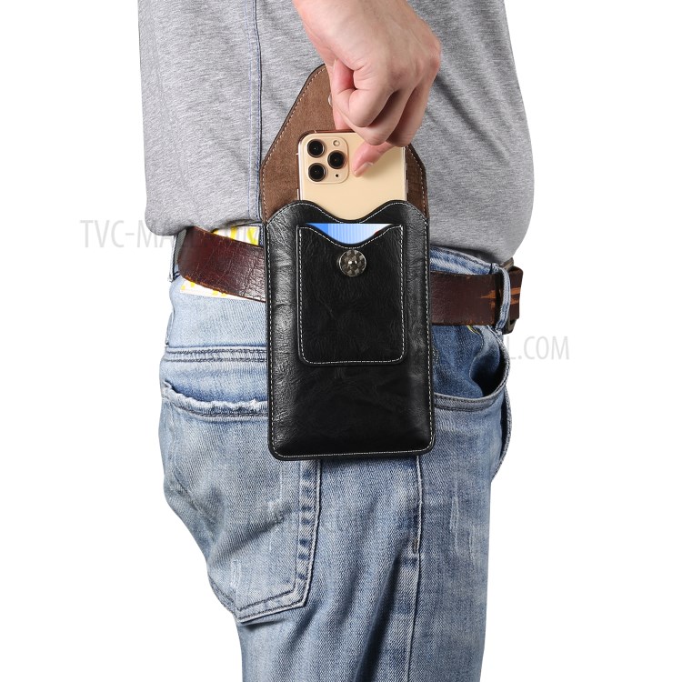 Elefante Custodia In Pelle Tessitura Fondina Con Slot Per Scheda Di Cintura Di Ciclo Per 4.7-5.3 Pollici Telefoni - Nero-11