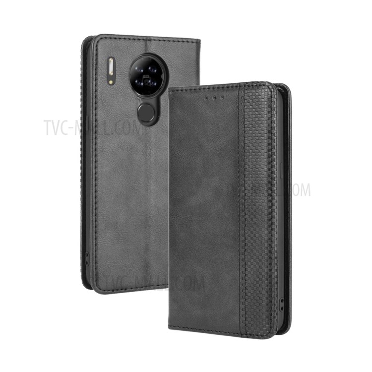 Vintage Style Leather Wallet Stand Case for Blackview A80 - Black-2