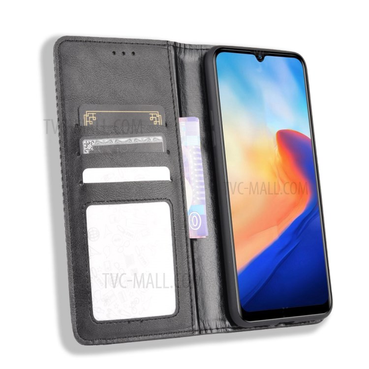 Vintage Style Leather Wallet Stand Case for Blackview A80 - Black-5