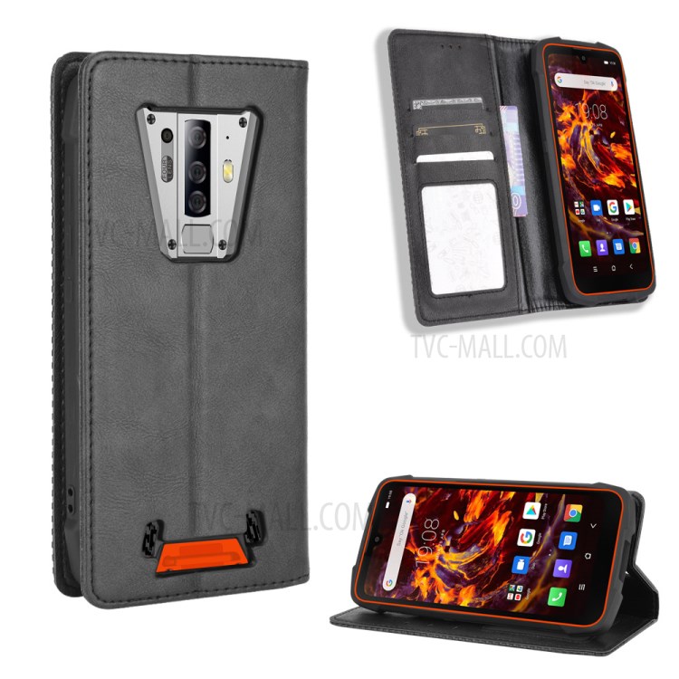 Auto-absorbed Retro Style Leather Shell for Blackview BV6900 - Black-1