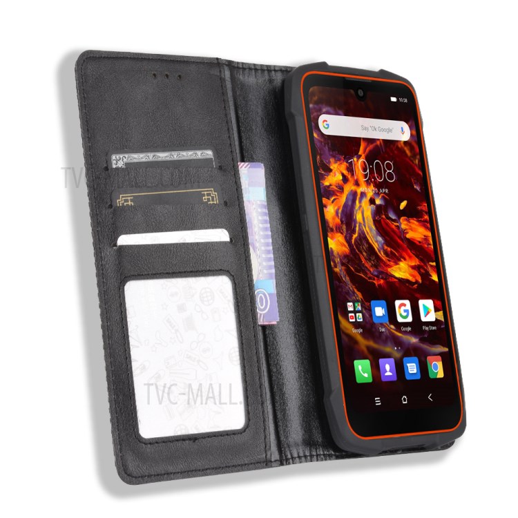 Auto-absorbed Retro Style Leather Shell for Blackview BV6900 - Black-6
