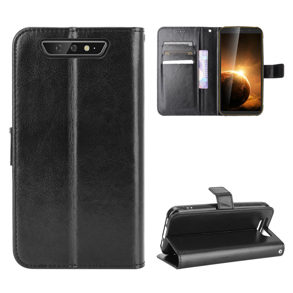 Crazy Horse PU Leather Wallet Case for Blackview BV5500/BV5500 Pro/BV5500 Plus - Black-1