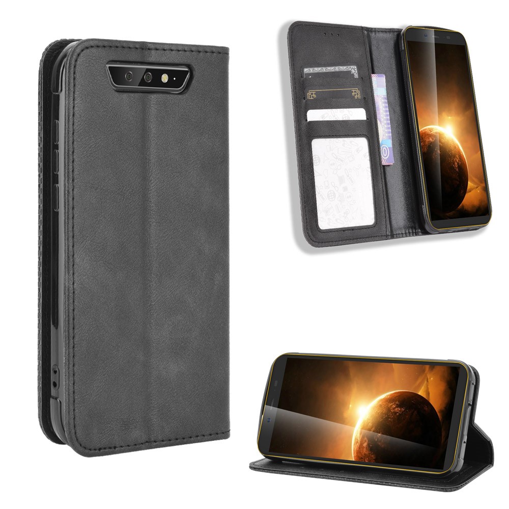 Vintage Style Leather Wallet Stand Case for Blackview BV5500/BV5500 Pro/BV5500 Plus - Black-1