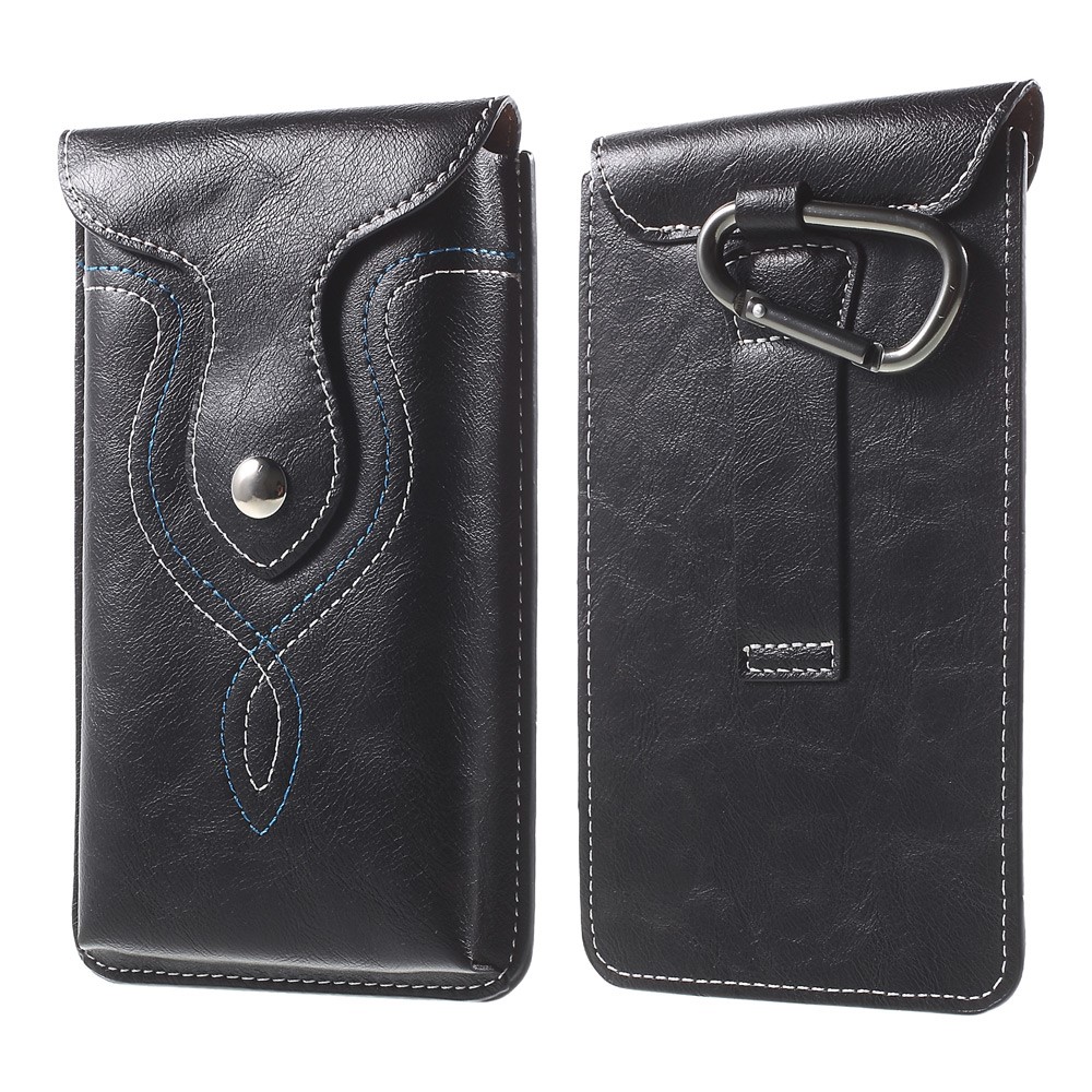 Vertical Leather Pouch with Carabiner for iPhone 6s Plus, Size: 159 x 83mm - Black-1