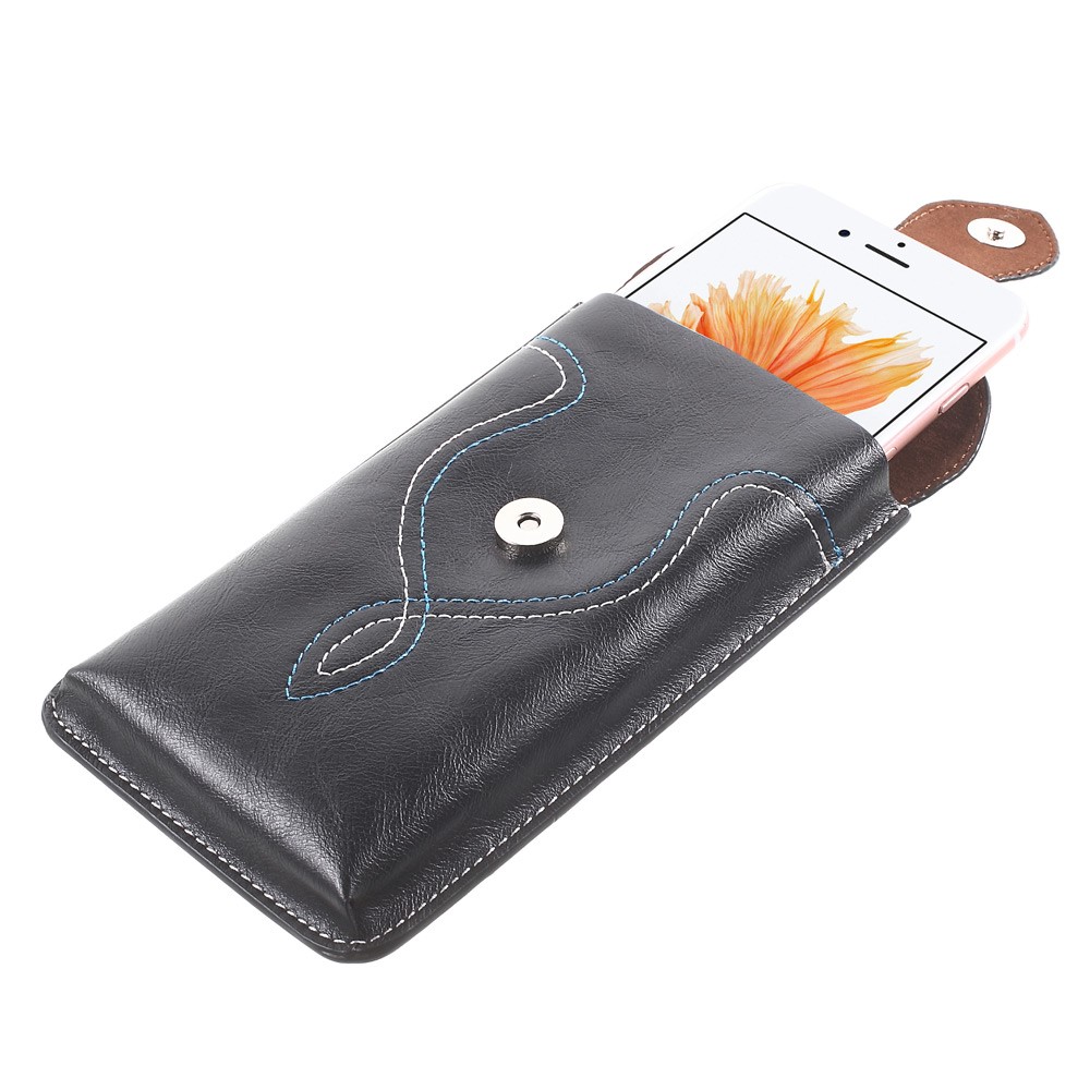 Vertical Leather Pouch with Carabiner for iPhone 6s Plus, Size: 159 x 83mm - Black-2