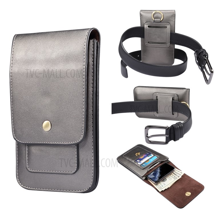 4.7-5.5 Inch Universal Wear-resistant Leather Belt Clip Phone Pouch Case for iPhone Samsung Huawei Etc. - Grey-1
