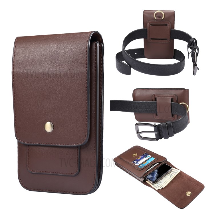 4.7-5.5 Inch Universal Wear-resistant Leather Belt Clip Phone Pouch Case for iPhone Samsung Huawei Etc. - Coffee-1