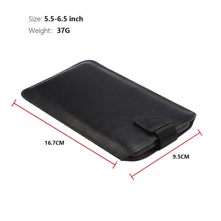 Crazy Horse Split Leather Universal Pouch with Belt Loop for 5.5-6.5 inch Mobile Phones - Black-11
