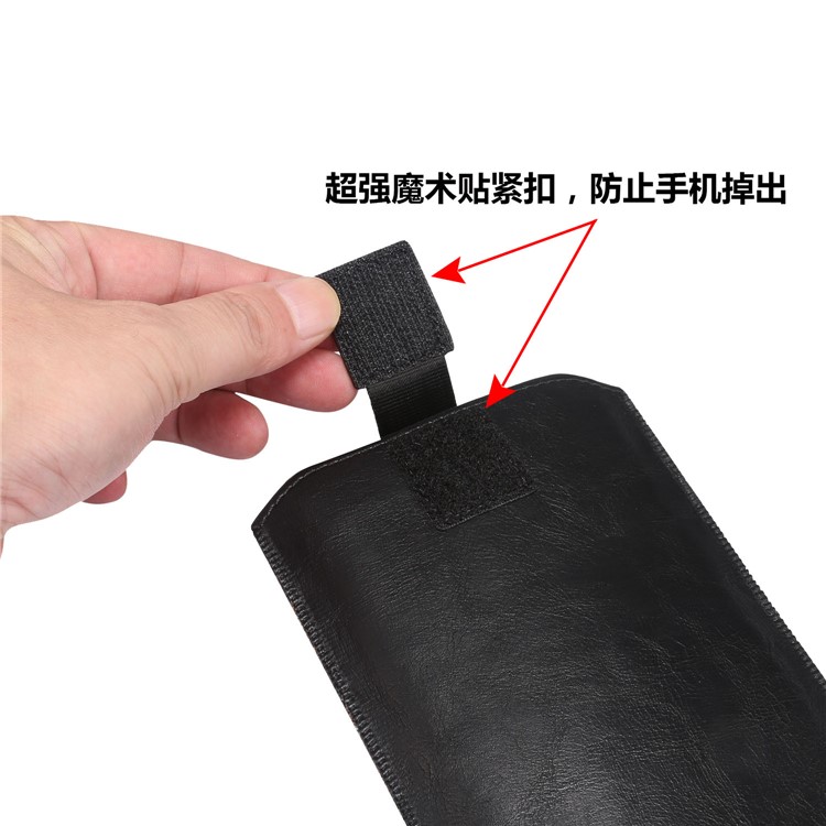 Universal Pouch Crazy Horse Split Leather Case with Belt Loop for 6.7-6.9 inch Cell Phones - Black-12