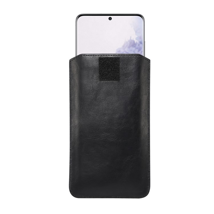 Case de Cuero Dividido de Caballos Locos de Bolsa Universal Con Bucle de Cinturón Para Teléfonos Celulares de 6.7-6.9 Pulgadas - Negro