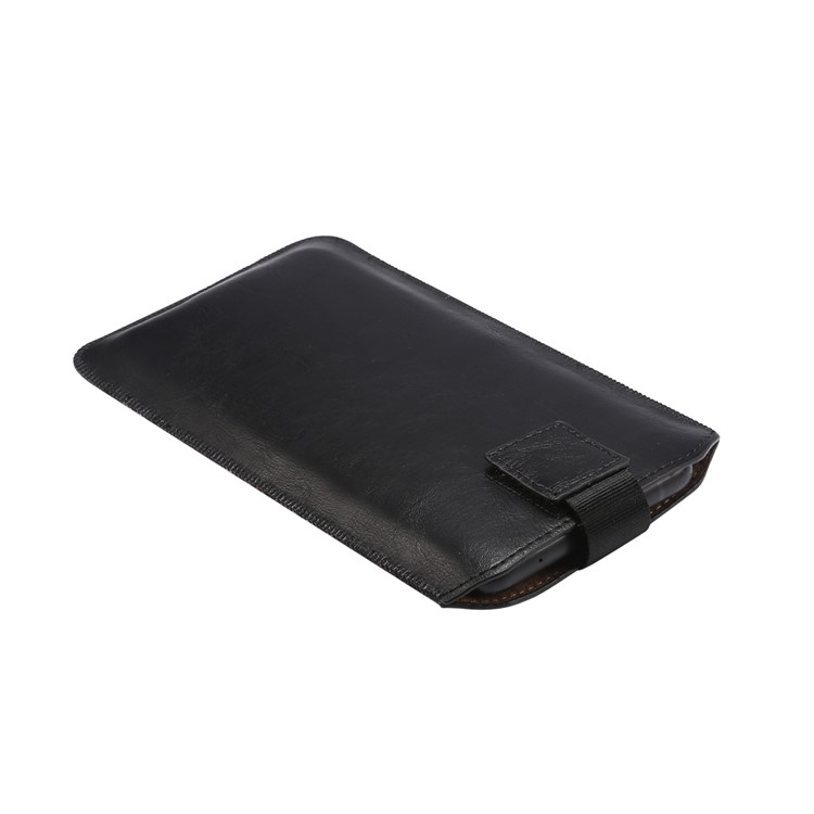 Case de Cuero Dividido de Caballos Locos de Bolsa Universal Con Bucle de Cinturón Para Teléfonos Celulares de 6.7-6.9 Pulgadas - Negro