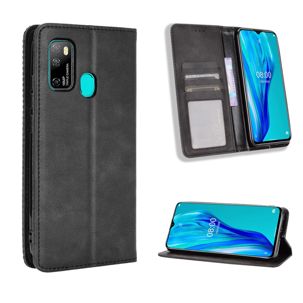 Vintage Style Wallet Stand Leather Phone Cover for Ulefone Note 9P - Black-1