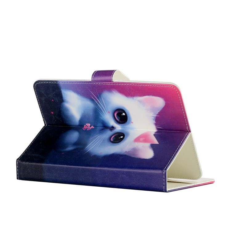 Estuche Protectora de Caparazón de Cuero PU Estampado Universal Para Tableta de 8 Pulgadas - Gato