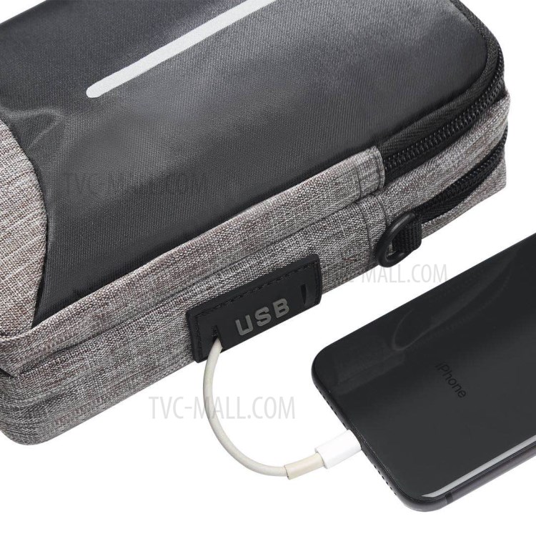 6inch Cell Phone Shoulder Bag Waist Pack with USB Charging Port Earphone Hole for Outdoor Sports - Grey-6