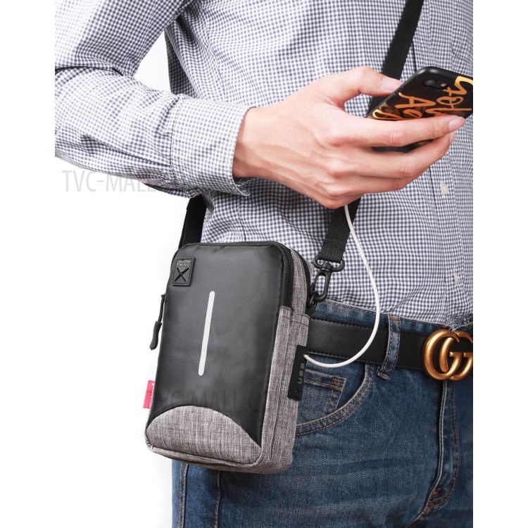 6inch Cell Phone Shoulder Bag Waist Pack with USB Charging Port Earphone Hole for Outdoor Sports - Grey-8