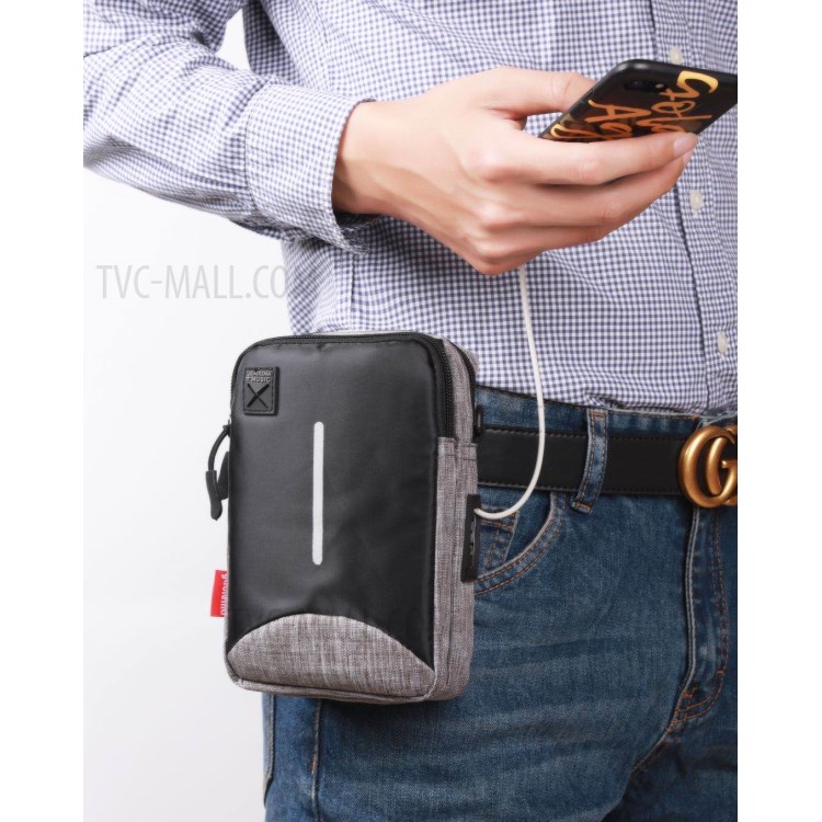 6inch Cell Phone Shoulder Bag Waist Pack with USB Charging Port Earphone Hole for Outdoor Sports - Grey-9