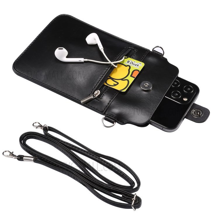 Touch Screen Crazy Horse Texture Leather Crossbody Phone Bag Wallet for 5.5/6.7/6.9inch Smart Phone - Black-2