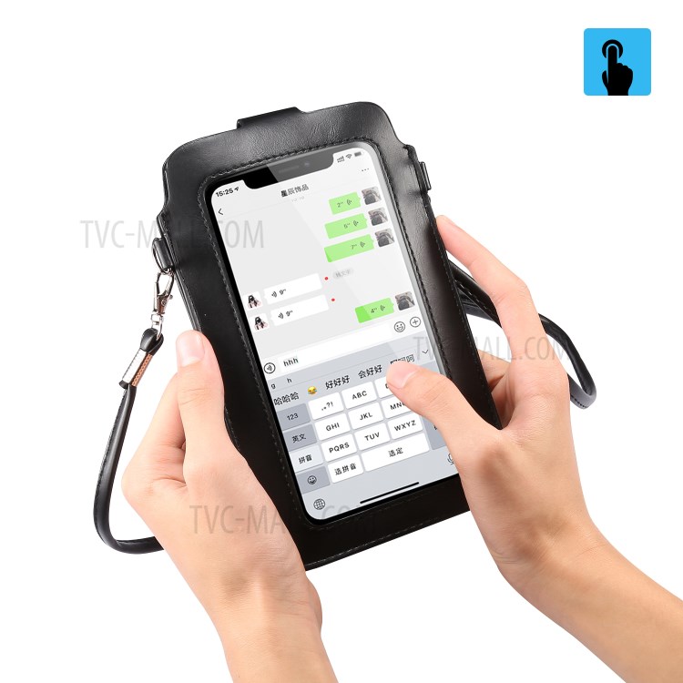 Touchscreen Crazy Horse Textur Leder Crossbody Telefon Tasche Brieftasche Für 5.5 / 6.7 / 6.9inch Smartphone - Schwarz