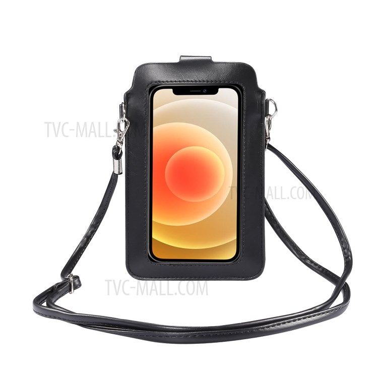 Touch Screen Pazzo Cavallo Texture Cinturino Crossbody BAG BAG BAG BAG BATTERO PER 5.5 / 6.7 / 6.9INCH Smart Phone - Nero