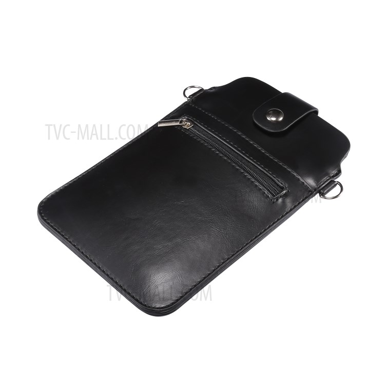 Tela De Toque Crazy Horse Textura De Couro Crossbody Phone Bag Wallet Para 5.5 / 6.7 / 6.9inch Telefone Inteligente - Preto