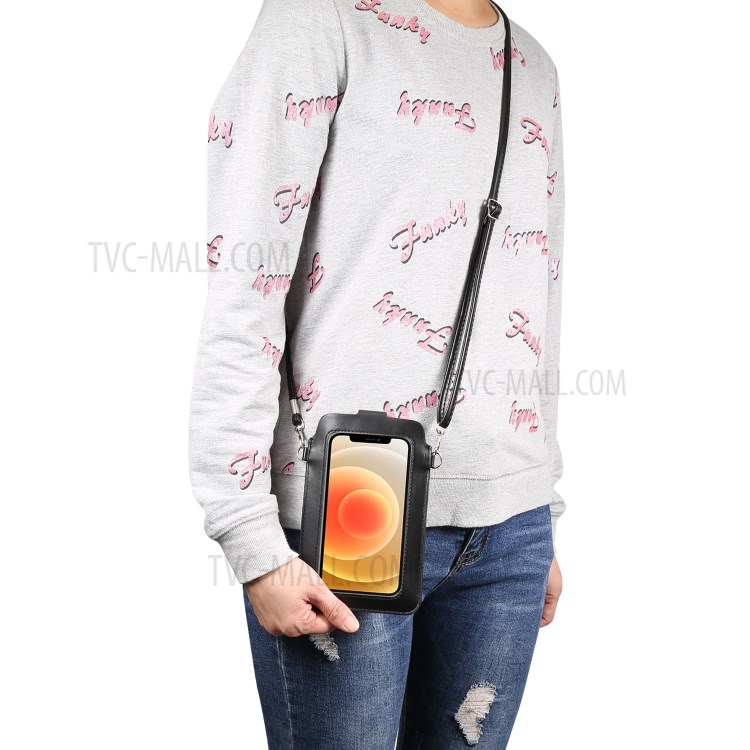 Touch Screen Crazy Horse Texture Leather Crossbody Phone Bag Wallet for 5.5/6.7/6.9inch Smart Phone - Black-7