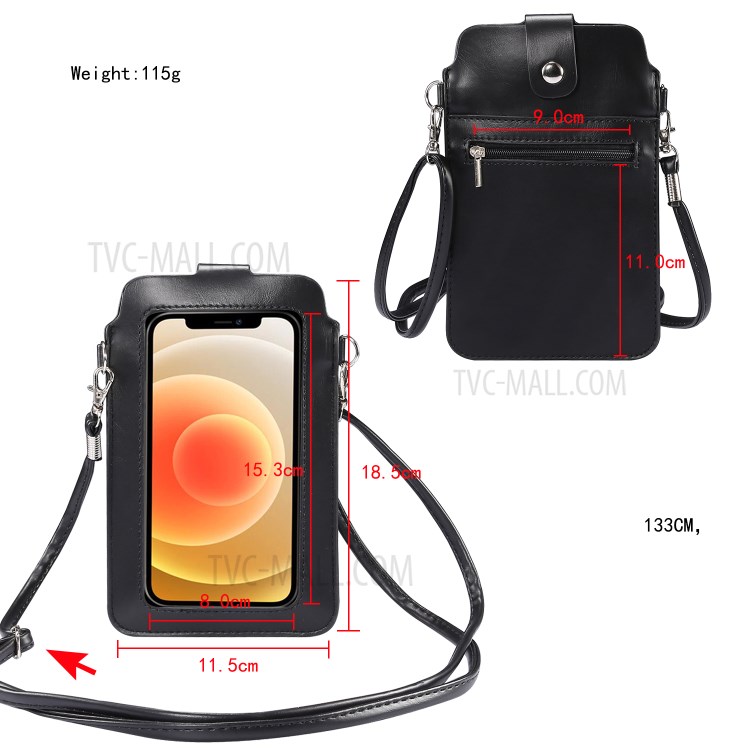 Touch Screen Pazzo Cavallo Texture Cinturino Crossbody BAG BAG BAG BAG BATTERO PER 5.5 / 6.7 / 6.9INCH Smart Phone - Nero