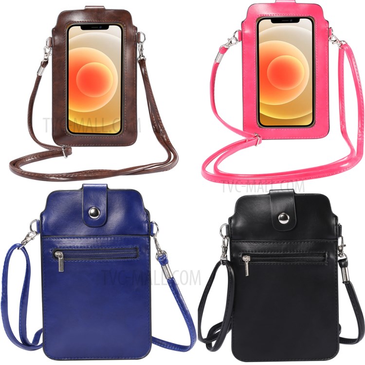 Tela De Toque Crazy Horse Textura De Couro Crossbody Phone Bag Wallet Para 5.5 / 6.7 / 6.9inch Telefone Inteligente - Preto