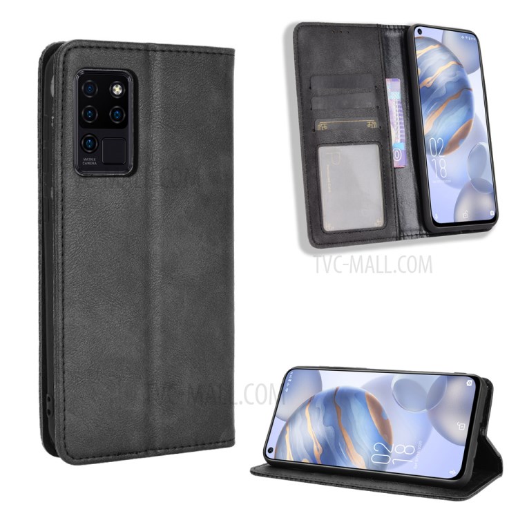 Retro Style Automatic Absorption Leather Wallet Phone Stand Cover Case for Oukitel C21/C21 Pro - Black-1