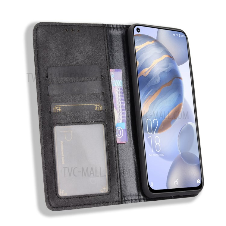 Retro Style Automatic Absorption Leather Wallet Phone Stand Cover Case for Oukitel C21/C21 Pro - Black-4