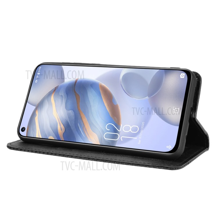 Retro Style Automatic Absorption Leather Wallet Phone Stand Cover Case for Oukitel C21/C21 Pro - Black-5