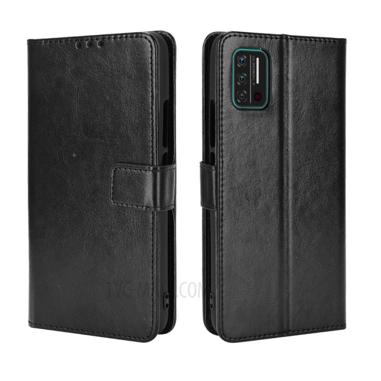Crazy Horse Skin Leather Phone Wallet Stand Cover Shell with Lanyard for Umidigi A7S - Black-2