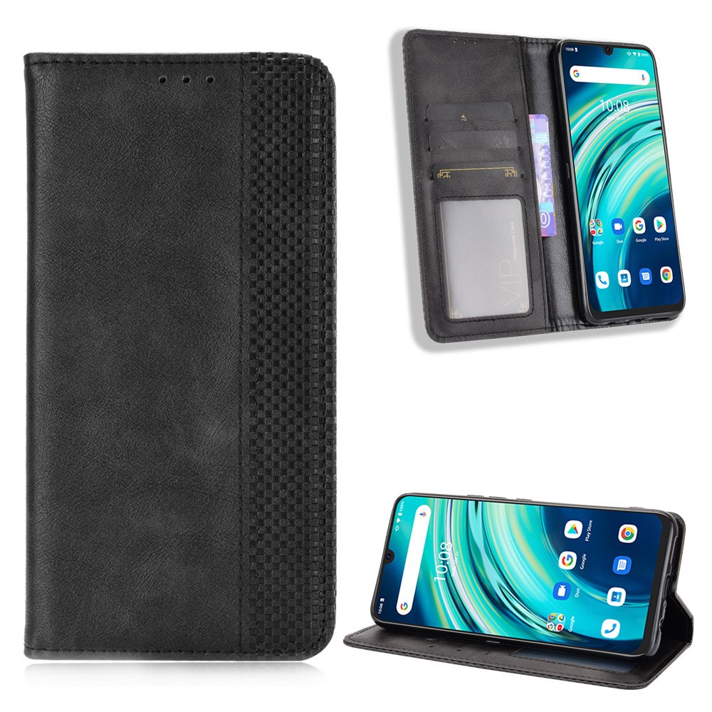 Vintage Style Magnetic Closure Leather Cell Phone Cover with Stand for Umidigi A9 Pro - Black-1