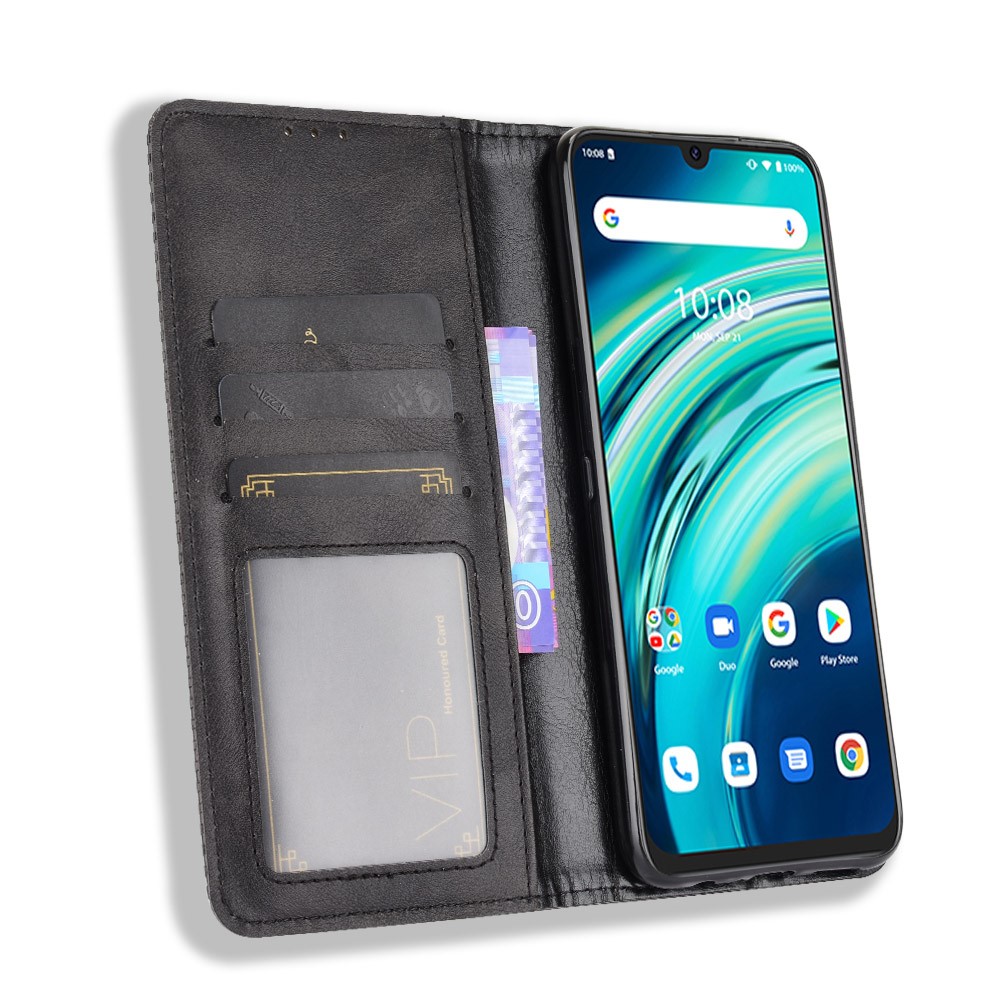 Vintage Style Magnetic Closure Leather Cell Phone Cover with Stand for Umidigi A9 Pro - Black-6
